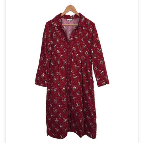 The Vermont Country Store Dresses The Vermont Country Store Floral Corduroy Pintuck Midi